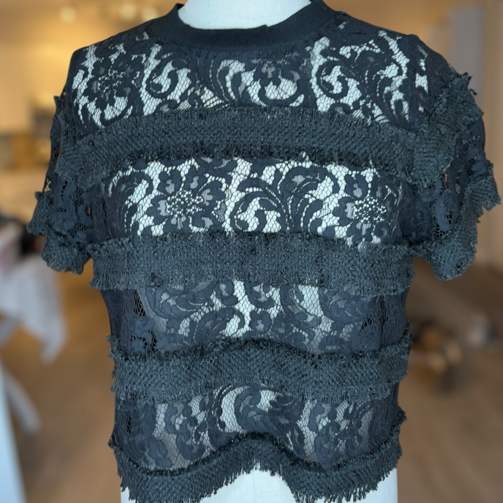 Elegant Black Lace Top Vintage Designer Pierre Balmain Size Small